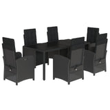 7 Piece Garden Dining Set with Cushions Black Poly Rattan 3212460