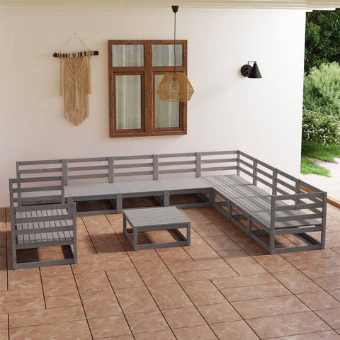 ZNTS 11 Piece Garden Lounge Set Grey Solid Pinewood 3075931