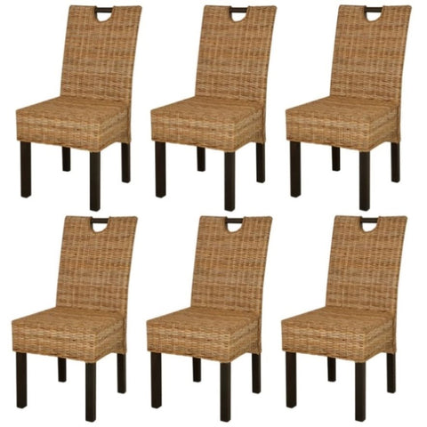 ZNTS Dining Chair 6 pcs Kubu Rattan Mango Wood 274361