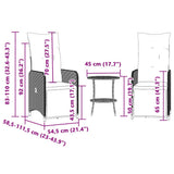 Reclining Garden Chairs 2 pcs with Table Grey Poly Rattan 365709