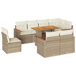 ZNTS 9 Piece Garden Sofa Set with Cushions Beige Poly Rattan Acacia 3327502