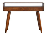 Solid Wood Curved Chestnut Console Table, 2 Drawers, 1 Open Slot, Dark Brown B2743P403023