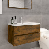 Sink Cabinet with Built-in Basin Smoked Oak Engineered Wood 3120342