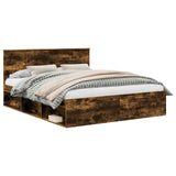 Bed Frame Smoked Oak 160 x 200 cm Solid Pine Wood 3410577