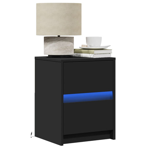 ZNTS Bedside Cabinet with LED Lights Black Engineered Wood 852035