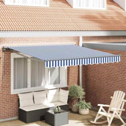 Retractable Awning Manual Blue and White 350x250 cm Fabric 3330199