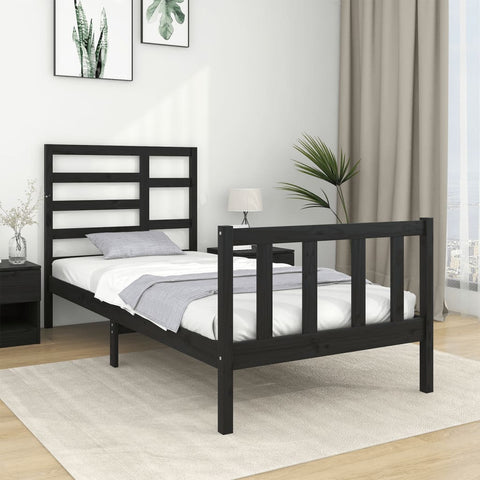 ZNTS Bed Frame Black Solid Wood 75x190 cm Small Single 3105889