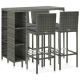 5 Piece Garden Bar Set with Cushions Poly Rattan Grey 3095458