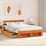 Bed Frame with Headboard Wax Brown 140 x 200 cm Solid Pine Wood 3382276