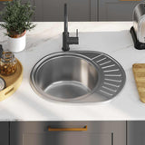 Kitchen Sink with Strainer and Trap Oval Stainless Steel 145072