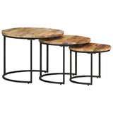 ZNTS Nesting Tables 3 pcs Rough Mango Wood 338002