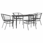 5 Piece Garden Dining Set Black Poly Rattan Glass 3334487