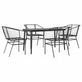 5 Piece Garden Dining Set Black Poly Rattan Glass 3334487