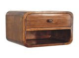Solid Wood Mini Curve Floating Bedside, 1 Drawer and Open Slot, Dark Brown B2743P403546