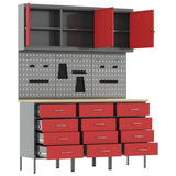 Work Cabinet with Drawer 8 pcs Red Engineered Wood and Steel 3321435