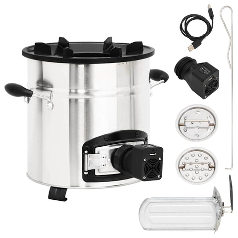 Wood Stove with USB Fan Silver 35.5x26x28 cm Stainless Steel 319443