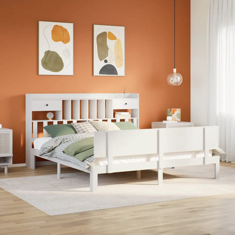 ZNTS Bookcase Bed without Mattress White 180x200 cm Super King Solid Wood Pine 3322699