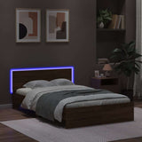 Bed Frame with Headboard and LED Brown Oak 140x190 cm 3207629
