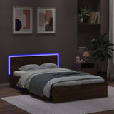 Bed Frame with Headboard and LED Brown Oak 135x190 cm Double 3207636