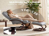 Swivel Recliner Chair with Footstool, PU Leather Recliner Armchair with Adjustable Back and Wood T3398P554311