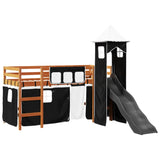 Kids' Loft Bed with Tower White&Black 80x200 cm Solid Wood Pine 3309125