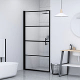 Shower Door 91x195 cm Half Frosted Tempered Glass Black 151866