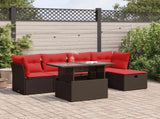 6 Piece Garden Sofa Set with Cushions Brown Poly Rattan Acacia 3326145