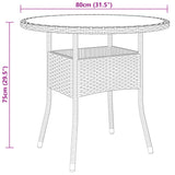 Garden Table 80x75 cm Tempered Glass and Poly Rattan Beige 310607