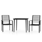Dining Set Black Powder-Coated Steel, Glass, PVC Hollow Rattan 3099203
