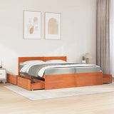 Bed with Drawers and Mattress Wax Brown 200x200 cm Solid Wood Pine 3281888