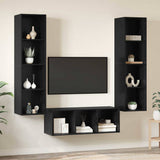 TV Cabinet Set Wall-mounted 3 pcs Black Oak Engineered Wood 3393340