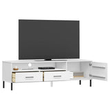 TV Cabinet with Metal Legs White Solid Wood Pine OSLO 351029