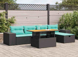 6 Piece Garden Sofa Set with Cushions Brown Poly Rattan Acacia 3328079