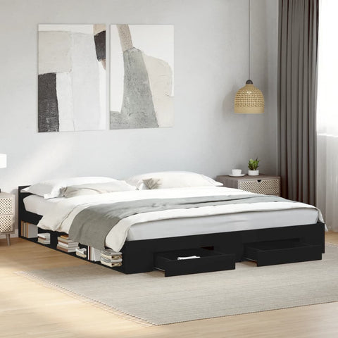 ZNTS Bed Frame with Drawers without Mattress Black 200x200 cm 3280721