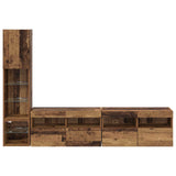 TV Wall Unit with LED 4 pcs Old Wood Engineered Wood 3402965