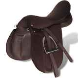 Horse Riding Saddle Set 16" Real Leather Brown 14 cm 5-in-1 90646