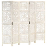 Hand carved 5-Panel Room Divider White 200x165 cm Solid Mango Wood 285331
