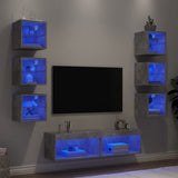 8 Piece TV Wall Units with LED Concrete Grey Engineered Wood 3216636