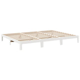 ZNTS Family Bed Frame No Mattress White 270x200 cm Solid Wood Pine 3324569