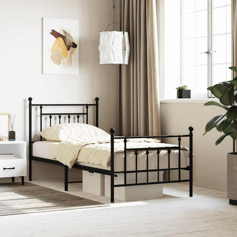 Metal Bed Frame without Mattress with Footboard Black 90x190cm 353547