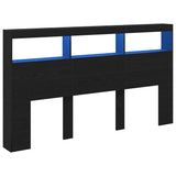 Headboard Cabinet with LED Black Oak 180x17x102 cm 863136