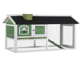 Wooden Rabbit Hutch and Run with Sliding Tray, Ramp, Water-resistant Roof, for 2-4 Rabbits, Green T3398P547948
