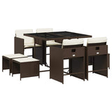 9 Piece Garden Dining Set with Cushions Brown Poly Rattan 3211137