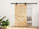 Sliding Door Natural and Black 85 x 210 cm Solid Pine Wood 3445075