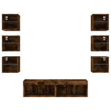 8 Piece TV Wall Units with LED Smoked Oak Engineered Wood 3216637