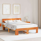 Bed Frame with Headboard Wax Brown 140 x 200 cm Solid Pine Wood 872568