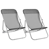Folding Beach Chairs 2 pcs Grey Textilene&Powder-coated Steel 360190