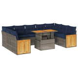 10 Piece Garden Sofa Set with Cushions Grey Poly Rattan Acacia 3327757