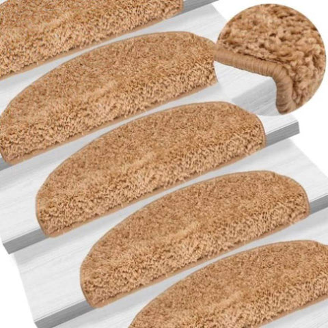 Stair Mats 10 pcs 65x21x4 cm Beige Half Round Large 149803