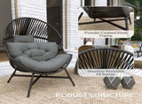 Rattan Egg Chair, Oversized Freestanding Garden Egg Chair with Thick Tufted Cushion, Headrest, Steel T3398P327961